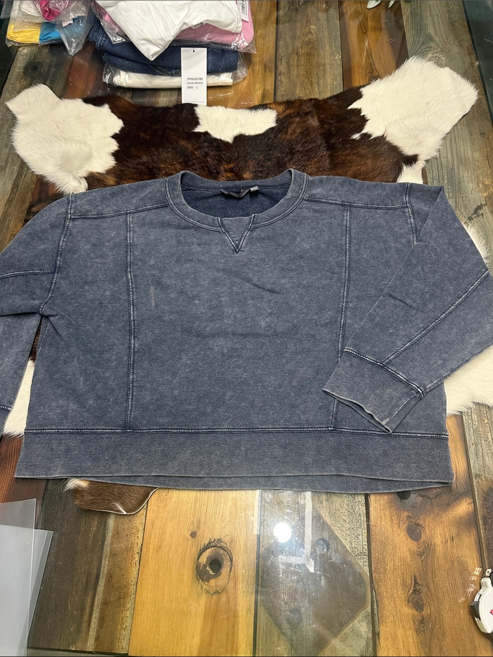 NWT Danskin Vintage Wash Navy Crewneck Sweatshirt